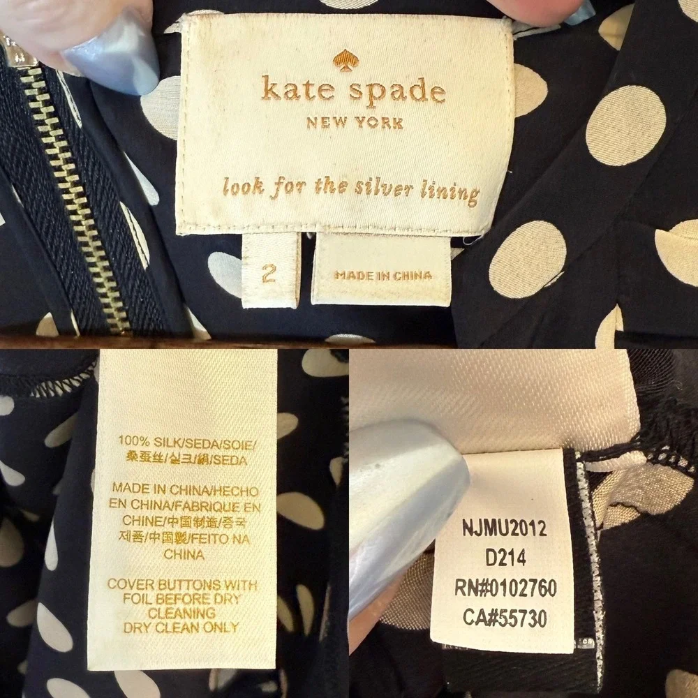 Kate Spade Adele Silk Polka Dot Dress in Black Cream size‎ 2
